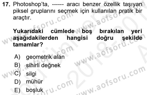 Sayısal Fotoğraf İşleme Teknikleri Dersi Ara Sınavı Deneme Sınav Soruları 17. Soru