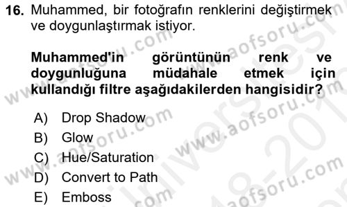 Sayısal Fotoğraf İşleme Teknikleri Dersi 2018 - 2019 Yılı (Final) Dönem Sonu Sınav Soruları 16. Soru