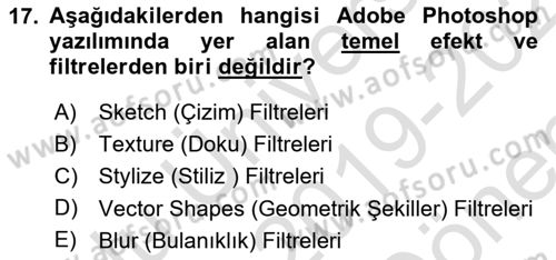 Sayısal Fotoğraf İşleme Teknikleri Dersi 2019 - 2020 Yılı (Final) Dönem Sonu Sınav Soruları 17. Soru