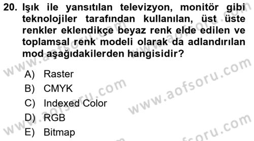 Sayısal Fotoğraf İşleme Teknikleri Dersi 2020 - 2021 Yılı Yaz Okulu Sınav Soruları 20. Soru