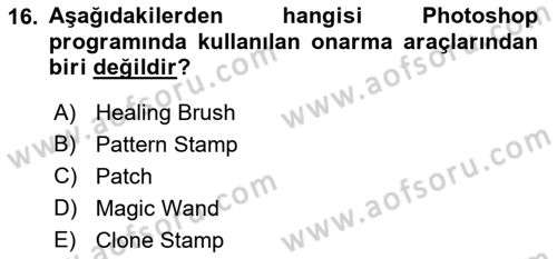 Sayısal Fotoğraf İşleme Teknikleri Dersi Ara Sınavı Deneme Sınav Soruları 16. Soru