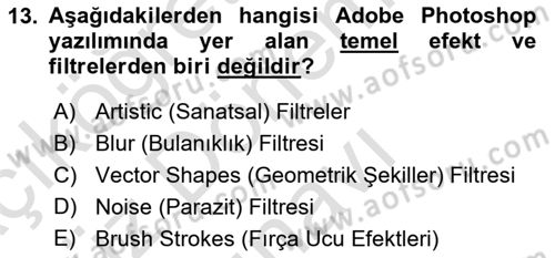 Sayısal Fotoğraf İşleme Teknikleri Dersi 2021 - 2022 Yılı (Final) Dönem Sonu Sınav Soruları 13. Soru