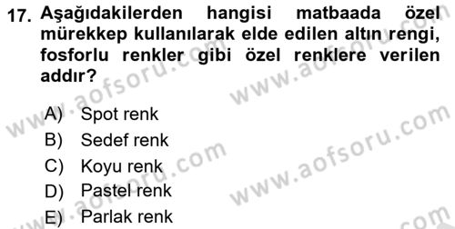 Sayısal Fotoğraf İşleme Teknikleri Dersi 2021 - 2022 Yılı (Final) Dönem Sonu Sınav Soruları 17. Soru