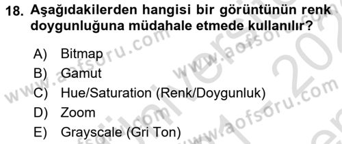 Sayısal Fotoğraf İşleme Teknikleri Dersi 2021 - 2022 Yılı (Final) Dönem Sonu Sınav Soruları 18. Soru