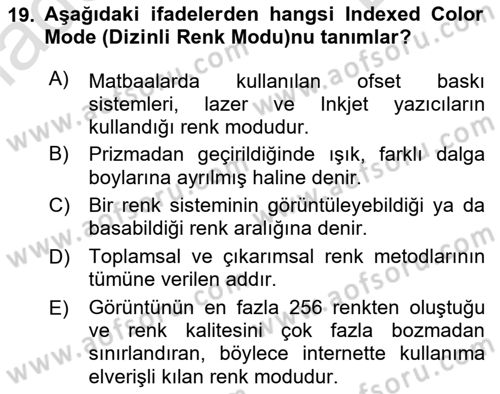 Sayısal Fotoğraf İşleme Teknikleri Dersi 2021 - 2022 Yılı (Final) Dönem Sonu Sınav Soruları 19. Soru