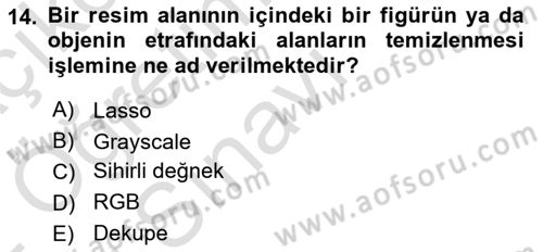 Sayısal Fotoğraf İşleme Teknikleri Dersi 2021 - 2022 Yılı Yaz Okulu Sınav Soruları 14. Soru