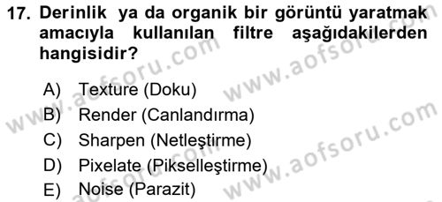 Sayısal Fotoğraf İşleme Teknikleri Dersi 2021 - 2022 Yılı Yaz Okulu Sınav Soruları 17. Soru