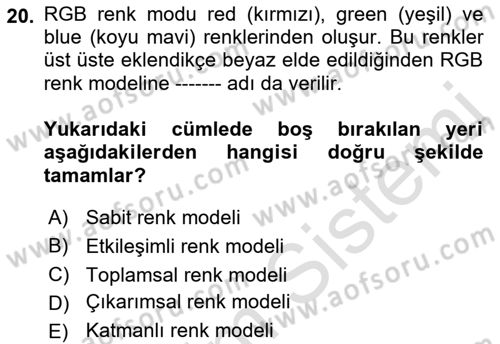 Sayısal Fotoğraf İşleme Teknikleri Dersi 2021 - 2022 Yılı Yaz Okulu Sınav Soruları 20. Soru