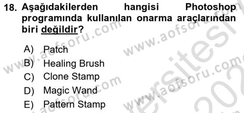 Sayısal Fotoğraf İşleme Teknikleri Dersi Ara Sınavı Deneme Sınav Soruları 18. Soru
