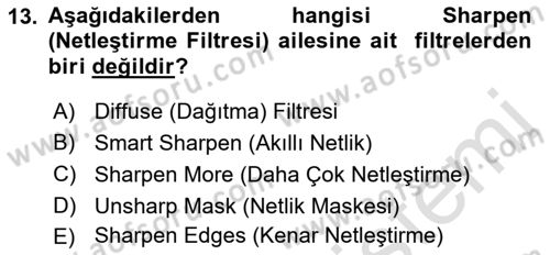 Sayısal Fotoğraf İşleme Teknikleri Dersi 2022 - 2023 Yılı (Final) Dönem Sonu Sınav Soruları 13. Soru