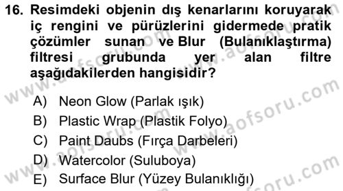 Sayısal Fotoğraf İşleme Teknikleri Dersi 2022 - 2023 Yılı (Final) Dönem Sonu Sınav Soruları 16. Soru