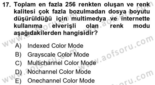 Sayısal Fotoğraf İşleme Teknikleri Dersi 2022 - 2023 Yılı (Final) Dönem Sonu Sınav Soruları 17. Soru