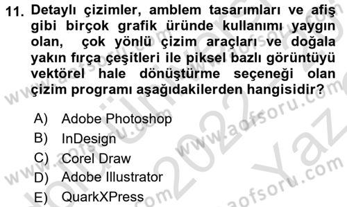 Sayısal Fotoğraf İşleme Teknikleri Dersi 2022 - 2023 Yılı Yaz Okulu Sınav Soruları 11. Soru