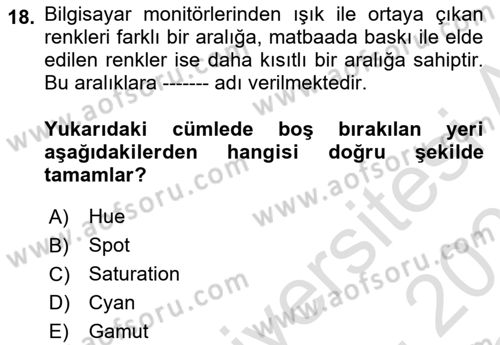 Sayısal Fotoğraf İşleme Teknikleri Dersi 2022 - 2023 Yılı Yaz Okulu Sınav Soruları 18. Soru