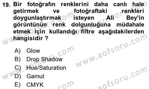 Sayısal Fotoğraf İşleme Teknikleri Dersi 2022 - 2023 Yılı Yaz Okulu Sınav Soruları 19. Soru