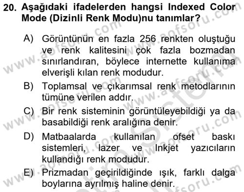 Sayısal Fotoğraf İşleme Teknikleri Dersi 2022 - 2023 Yılı Yaz Okulu Sınav Soruları 20. Soru