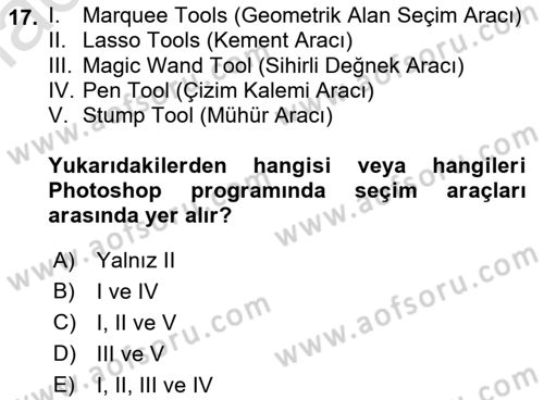 Sayısal Fotoğraf İşleme Teknikleri Dersi Ara Sınavı Deneme Sınav Soruları 17. Soru