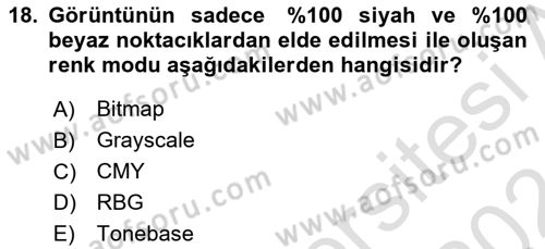 Sayısal Fotoğraf İşleme Teknikleri Dersi 2023 - 2024 Yılı (Final) Dönem Sonu Sınav Soruları 18. Soru