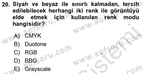Sayısal Fotoğraf İşleme Teknikleri Dersi 2023 - 2024 Yılı (Final) Dönem Sonu Sınav Soruları 20. Soru