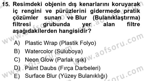 Sayısal Fotoğraf İşleme Teknikleri Dersi 2023 - 2024 Yılı Yaz Okulu Sınav Soruları 15. Soru