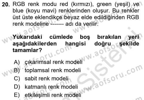 Sayısal Fotoğraf İşleme Teknikleri Dersi 2023 - 2024 Yılı Yaz Okulu Sınav Soruları 20. Soru