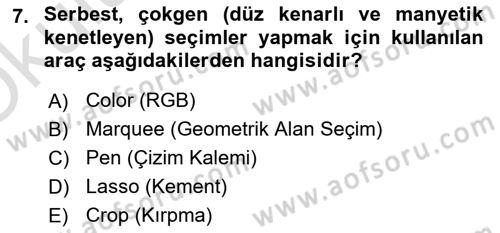 Sayısal Fotoğraf İşleme Teknikleri Dersi 2023 - 2024 Yılı Yaz Okulu Sınav Soruları 7. Soru