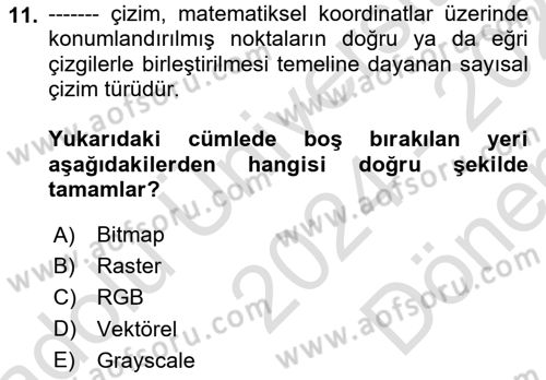 Sayısal Fotoğraf İşleme Teknikleri Dersi 2024 - 2025 Yılı (Final) Dönem Sonu Sınav Soruları 11. Soru