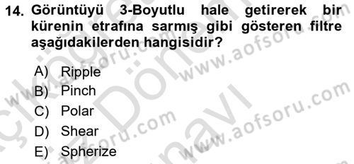 Sayısal Fotoğraf İşleme Teknikleri Dersi 2024 - 2025 Yılı (Final) Dönem Sonu Sınav Soruları 14. Soru
