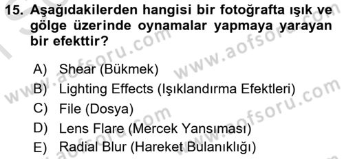 Sayısal Fotoğraf İşleme Teknikleri Dersi 2024 - 2025 Yılı (Final) Dönem Sonu Sınav Soruları 15. Soru