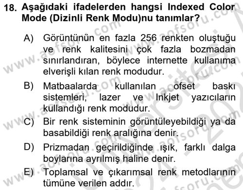 Sayısal Fotoğraf İşleme Teknikleri Dersi 2024 - 2025 Yılı (Final) Dönem Sonu Sınav Soruları 18. Soru