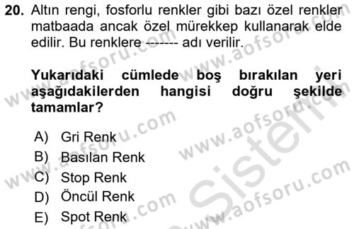 Sayısal Fotoğraf İşleme Teknikleri Dersi 2024 - 2025 Yılı (Final) Dönem Sonu Sınav Soruları 20. Soru