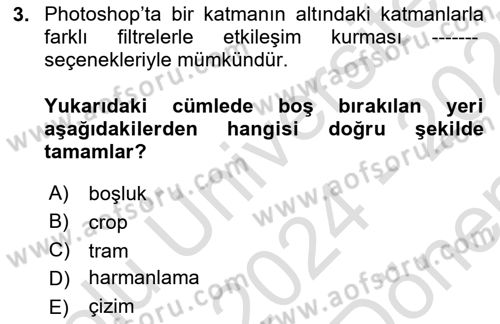 Sayısal Fotoğraf İşleme Teknikleri Dersi 2024 - 2025 Yılı (Final) Dönem Sonu Sınav Soruları 3. Soru