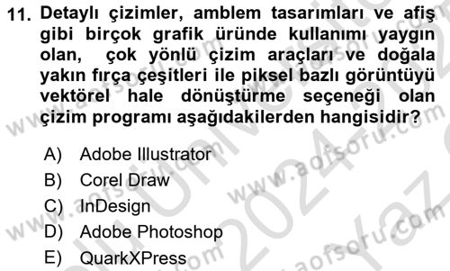 Sayısal Fotoğraf İşleme Teknikleri Dersi 2024 - 2025 Yılı Yaz Okulu Sınav Soruları 11. Soru