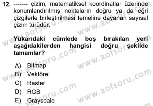 Sayısal Fotoğraf İşleme Teknikleri Dersi 2024 - 2025 Yılı Yaz Okulu Sınav Soruları 12. Soru