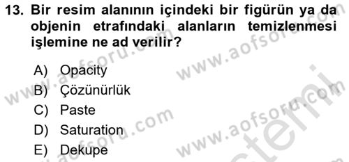 Sayısal Fotoğraf İşleme Teknikleri Dersi 2024 - 2025 Yılı Yaz Okulu Sınav Soruları 13. Soru