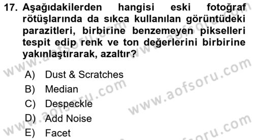 Sayısal Fotoğraf İşleme Teknikleri Dersi 2024 - 2025 Yılı Yaz Okulu Sınav Soruları 17. Soru
