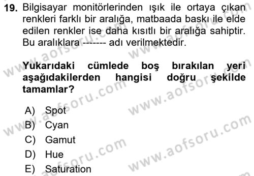 Sayısal Fotoğraf İşleme Teknikleri Dersi 2024 - 2025 Yılı Yaz Okulu Sınav Soruları 19. Soru