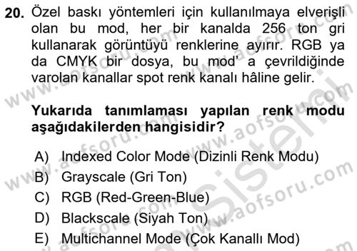 Sayısal Fotoğraf İşleme Teknikleri Dersi 2024 - 2025 Yılı Yaz Okulu Sınav Soruları 20. Soru