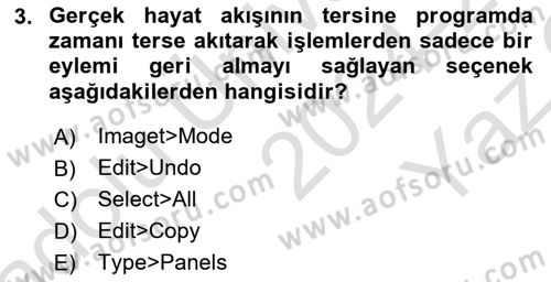 Sayısal Fotoğraf İşleme Teknikleri Dersi 2024 - 2025 Yılı Yaz Okulu Sınav Soruları 3. Soru