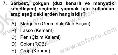 Sayısal Fotoğraf İşleme Teknikleri Dersi 2024 - 2025 Yılı Yaz Okulu Sınav Soruları 7. Soru