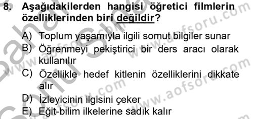 Videonun Kullanım Alanları Dersi 2012 - 2013 Yılı (Final) Dönem Sonu Sınav Soruları 8. Soru