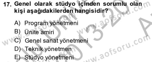 Videonun Kullanım Alanları Dersi 2013 - 2014 Yılı (Vize) Ara Sınav Soruları 17. Soru