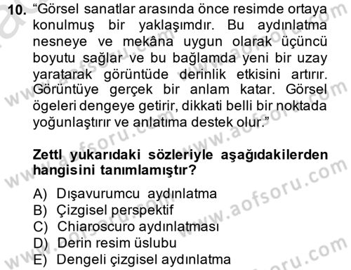 Videonun Kullanım Alanları Dersi 2013 - 2014 Yılı Tek Ders Sınav Soruları 10. Soru