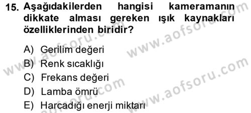 Videonun Kullanım Alanları Dersi 2013 - 2014 Yılı Tek Ders Sınav Soruları 15. Soru