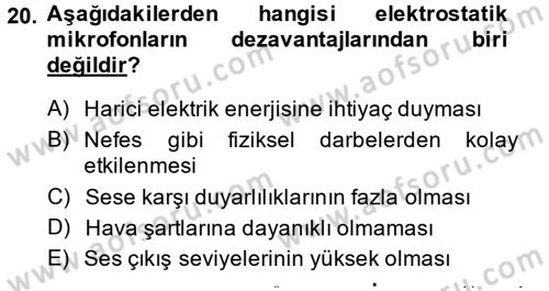 Videonun Kullanım Alanları Dersi 2013 - 2014 Yılı Tek Ders Sınav Soruları 20. Soru