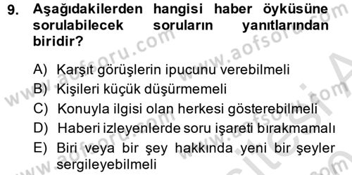 Videonun Kullanım Alanları Dersi 2013 - 2014 Yılı Tek Ders Sınav Soruları 9. Soru