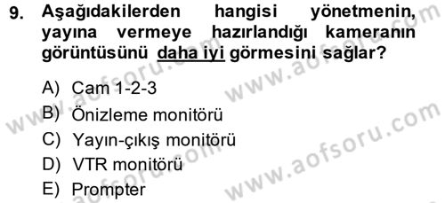 Videonun Kullanım Alanları Dersi 2014 - 2015 Yılı Tek Ders Sınav Soruları 9. Soru