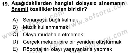Videonun Kullanım Alanları Dersi 2015 - 2016 Yılı Tek Ders Sınav Soruları 19. Soru
