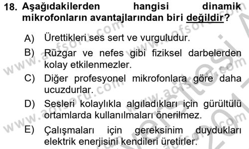 Videonun Kullanım Alanları Dersi 2016 - 2017 Yılı 3 Ders Sınav Soruları 18. Soru