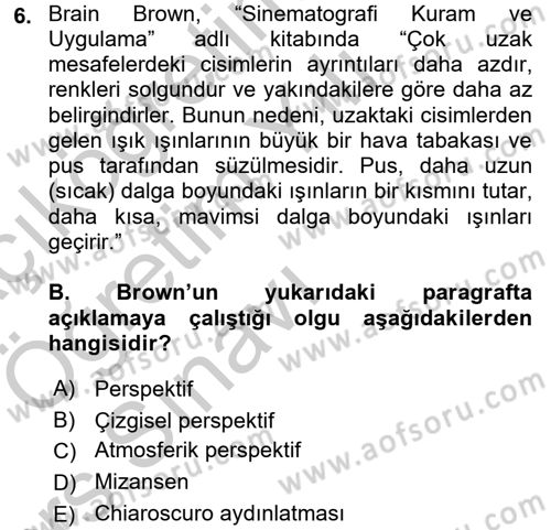 Videonun Kullanım Alanları Dersi 2016 - 2017 Yılı 3 Ders Sınav Soruları 6. Soru